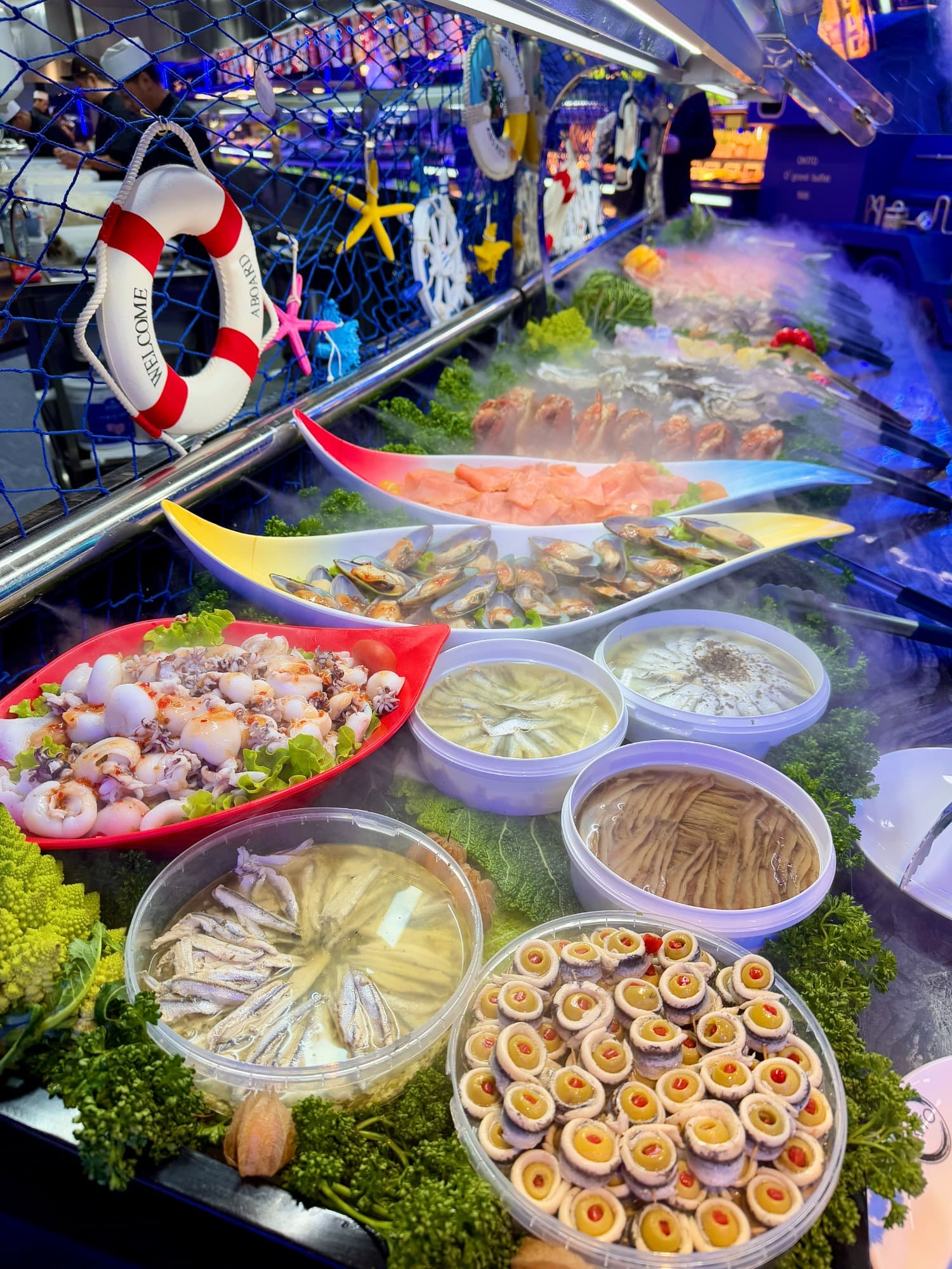 Buffet de fruits de mer sous vapeur froide